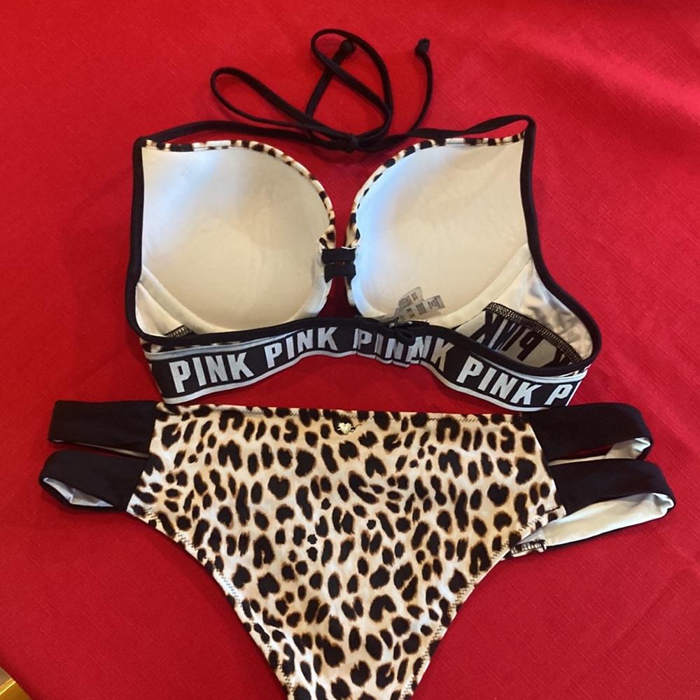 Pink by Victorias Secret gently used cheetah bikini size Medium - Picture 2 of 3